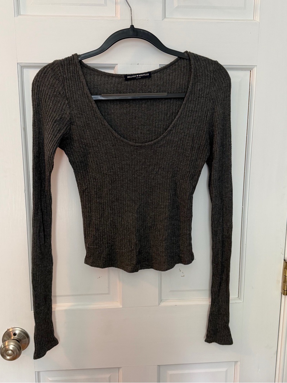 Brandy Melville Ribbed Scoop Neck Long Sleeve Top